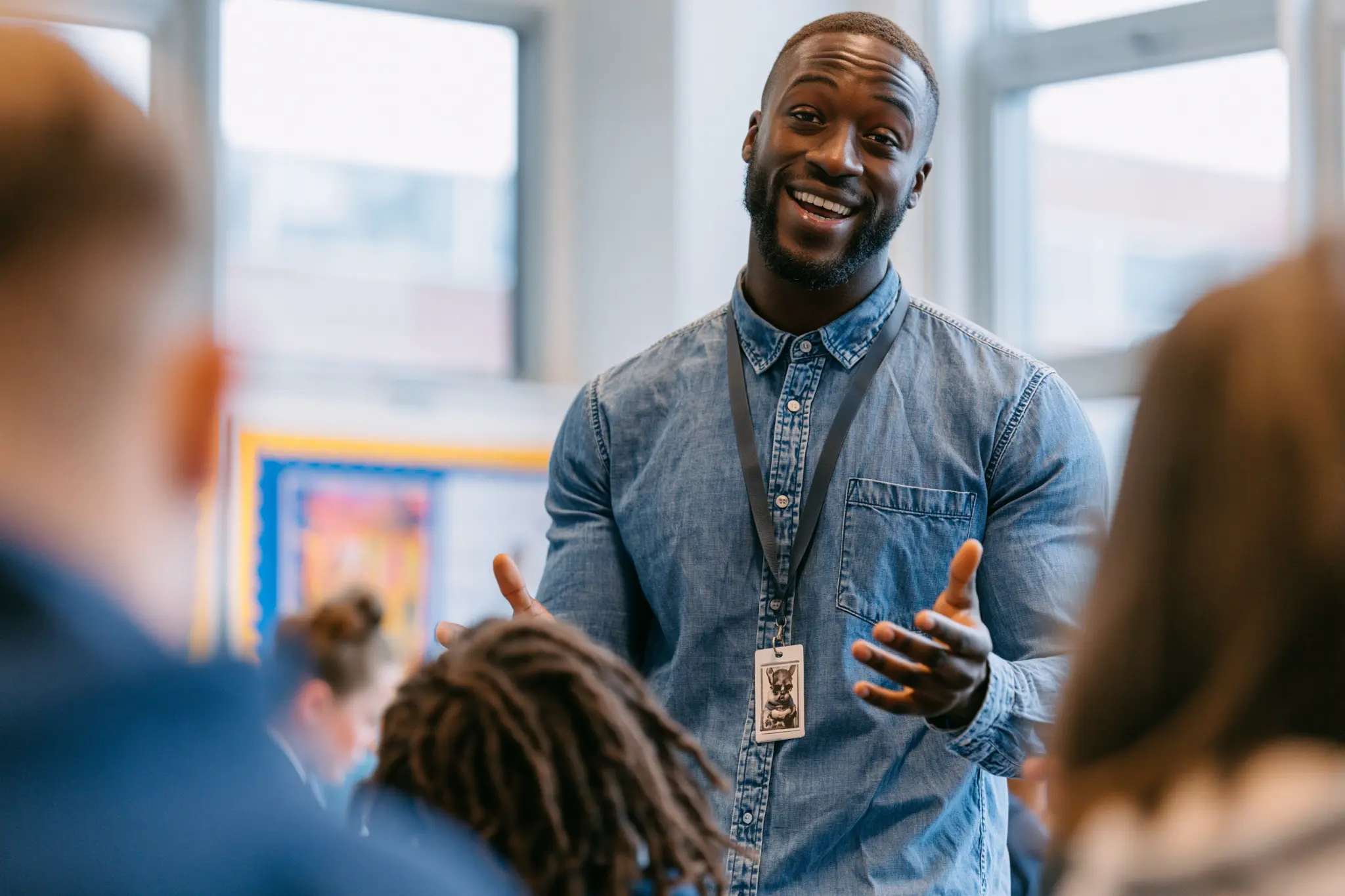 Teacher engaging with pupils
