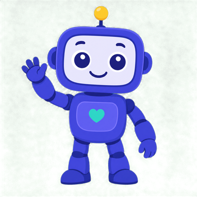 Curio the robot mascot waving hello